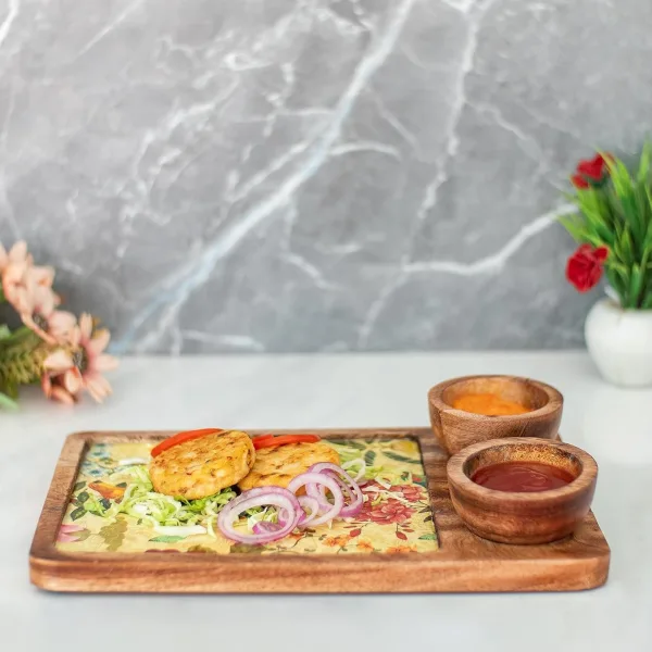 Unbreakable Snack Serving Platter With Dual Bowl Combo For Fries And Desserts