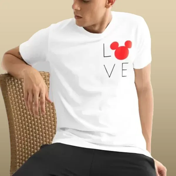 New Trendy Men’s White Polyester Relaxed Fit T-Shirt | Minimal Mickey Mouse Chest Print | Half Sleeves Round Neck Casual Wear