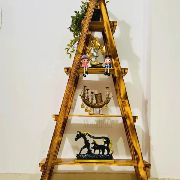 Premium 4 Tier Pinewood Ladder Shelf for Living Room Decor