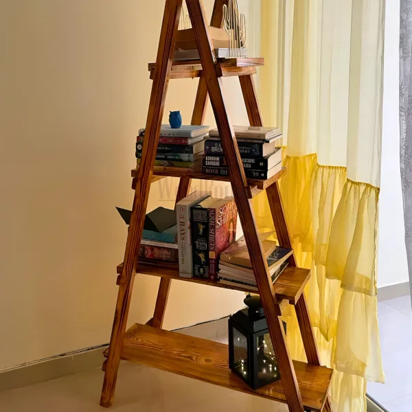Premium 4 Tier Pinewood Ladder Shelf for Living Room Decor