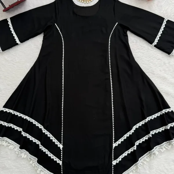 Black and White Embroidered Kurta Set with Palazzo Pants Black & White