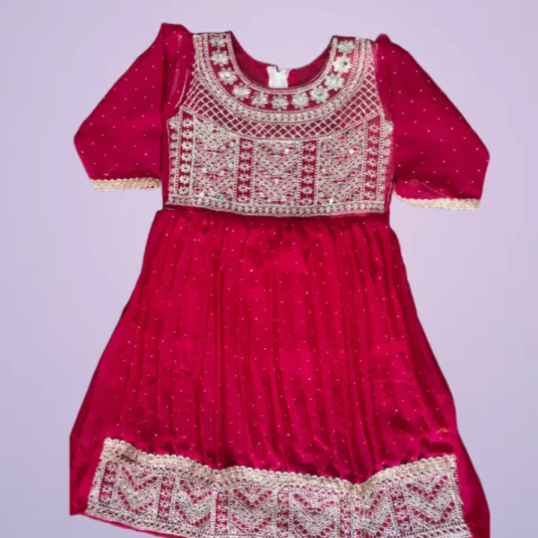 Maroon Embroidered Top with Sharara Pant Ethnic Set for Girls