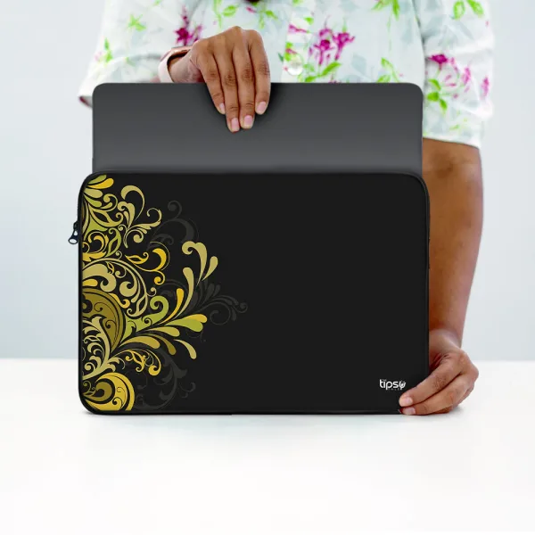 " Black Abstract Leaf" Laptop Sleeves:Bold Modern Design for Every Size