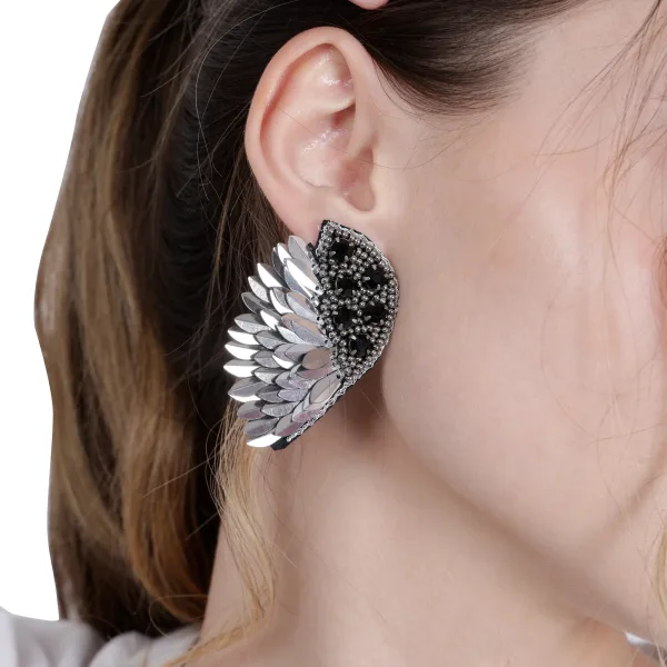 Elegant Angel Wing Earrings – Sterling Silver with Cluster Earrings/Hand Beaded