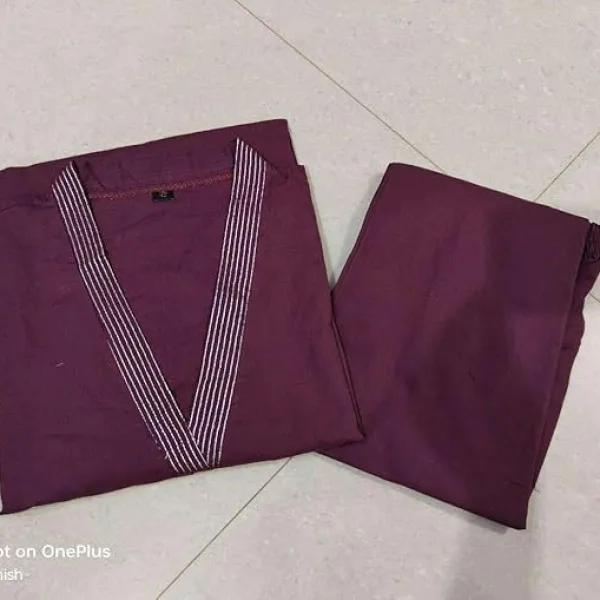 Women's Cotton Plain Coard Set A-Line Straight Kurti with Pant