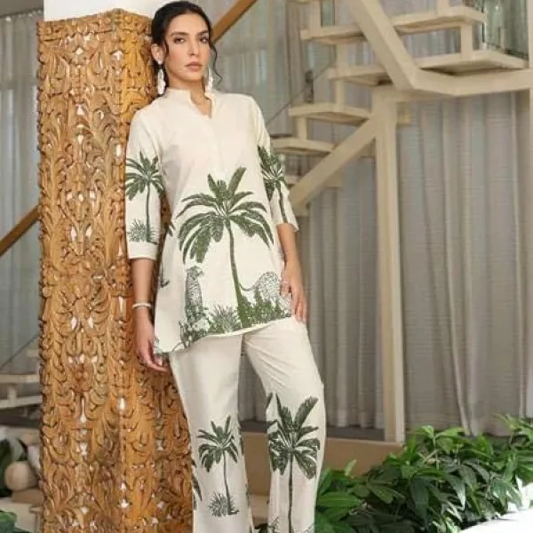 Women's Cotton Floral Printed Straight Short Kurti with Pant Set