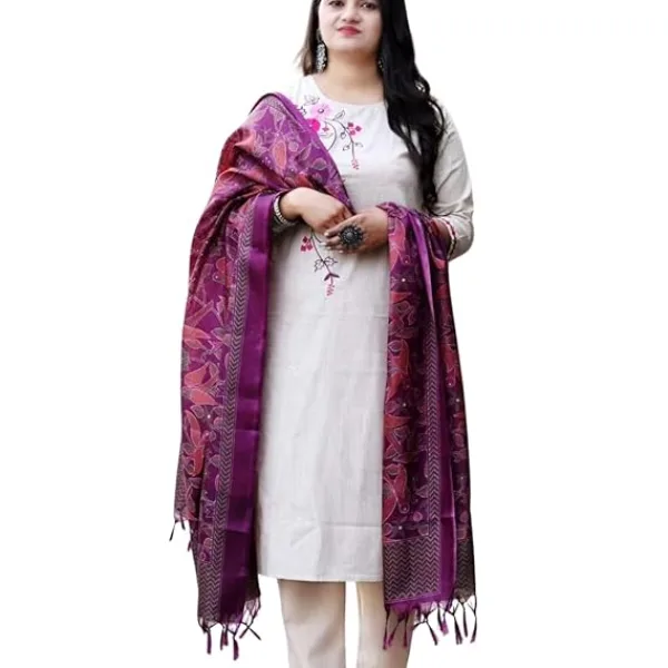 Women's Cotton Floral Printed Straight Kurti with Pant and Dupatta Set