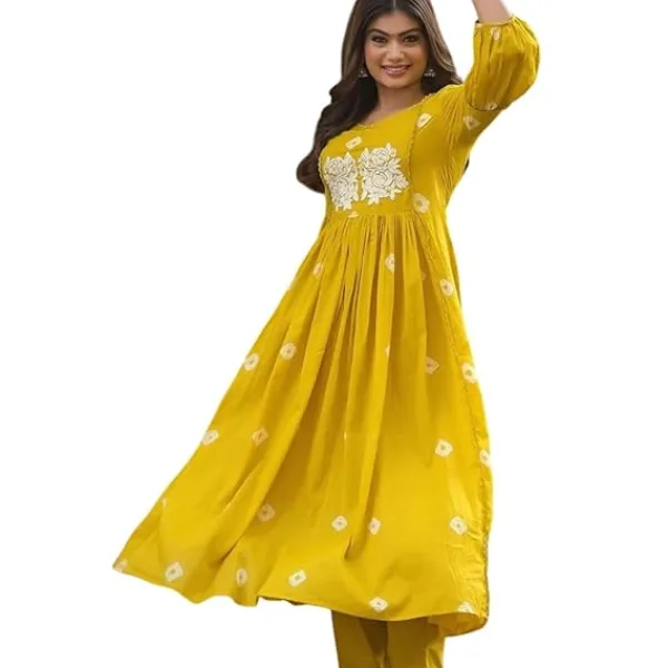 Women's Cotton Printed Long Anarkali Kurti with Pant