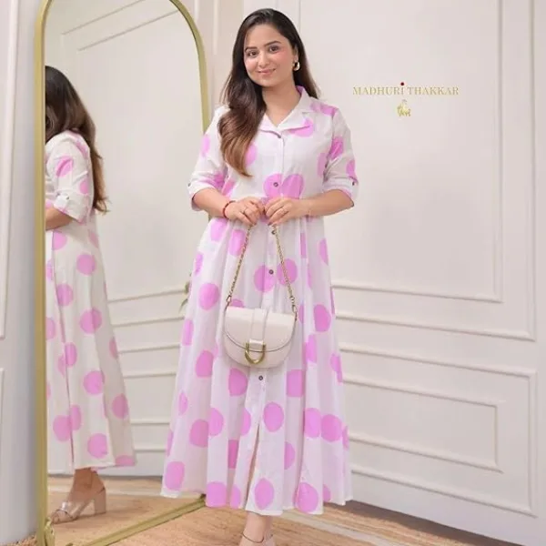 Women's Cotton Floral Printed 3/4 Quarter Sleeve A-Line Printed Kurti