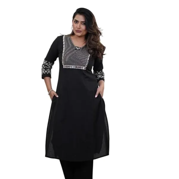 Women's Cotton Embroidery Straight Kurti with Pant Set