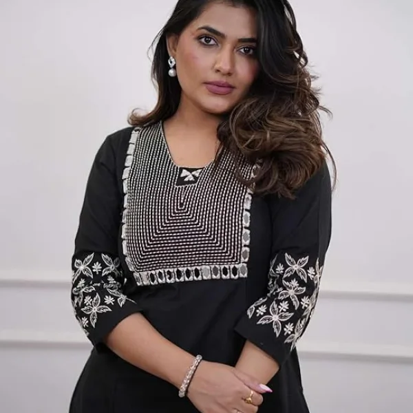Women's Cotton Embroidery Straight Kurti with Pant Set