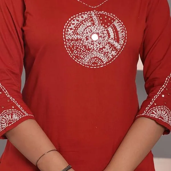 Women's Cotton Embroidery Straight Kurti with Pant Set