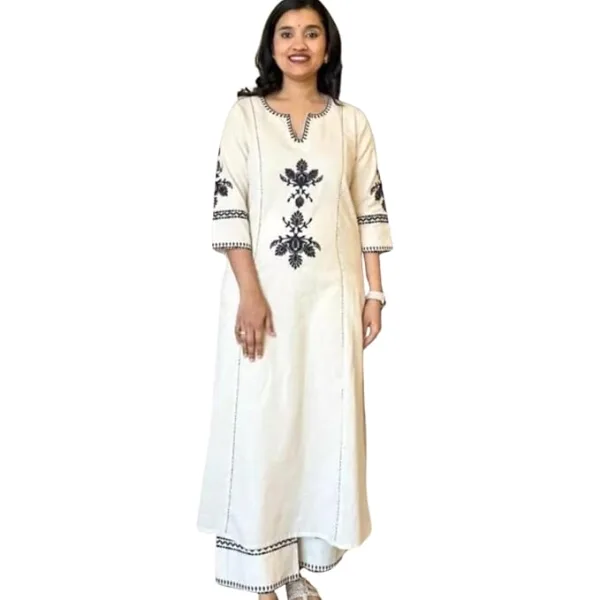 Women's Cotton Embroidered Straight Kurta with Palazzo