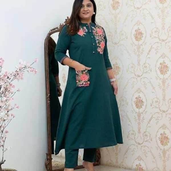 Women's Cotton Printed Straight Kurti with Pant