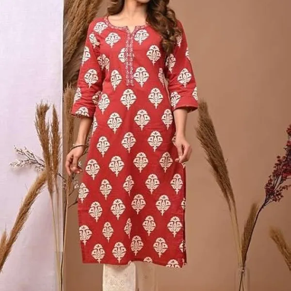 Women's Rayon Printed Straight Kurti with Pant Set