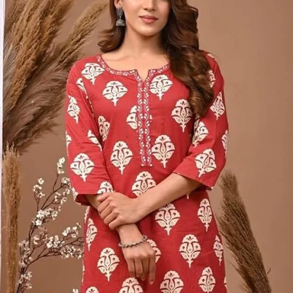 Women's Rayon Printed Straight Kurti with Pant Set