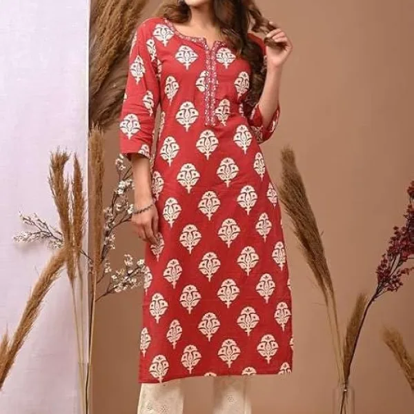 Women's Rayon Printed Straight Kurti with Pant Set
