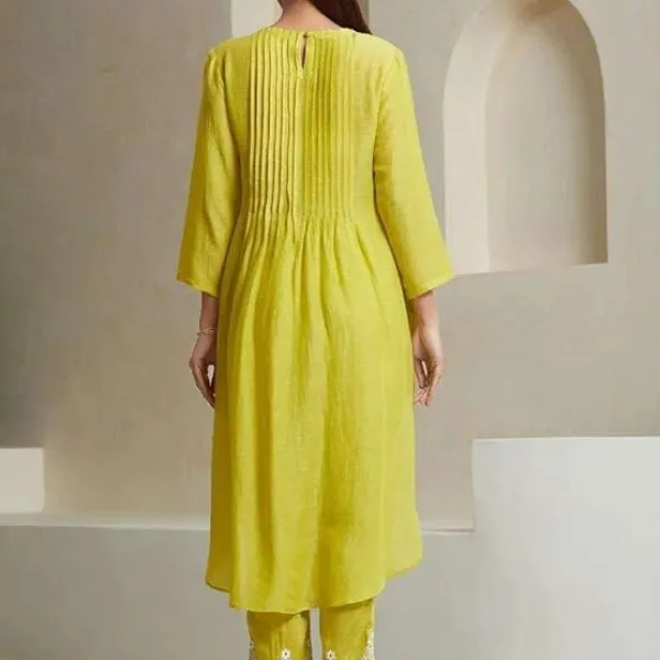 Women's Cotton Printed Line Flared Straight Kurti with Palazzo and Dupatta