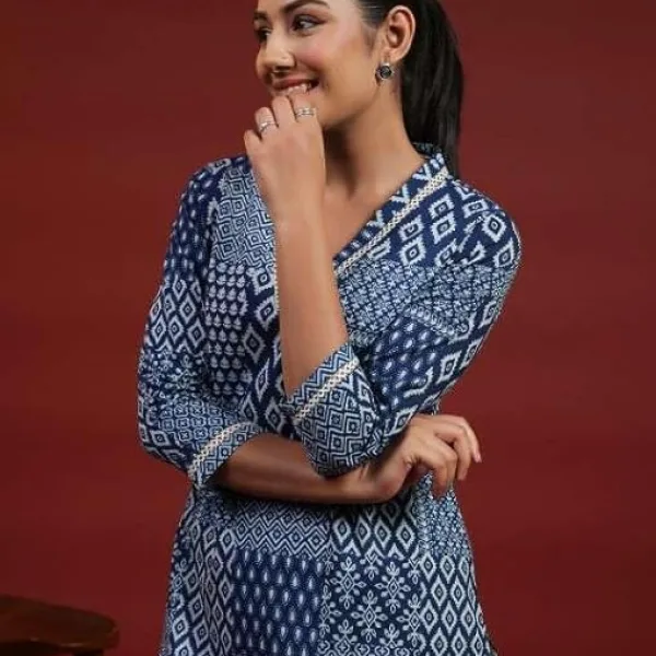 Women's Cotton Printed A-Line Kurti with Pant