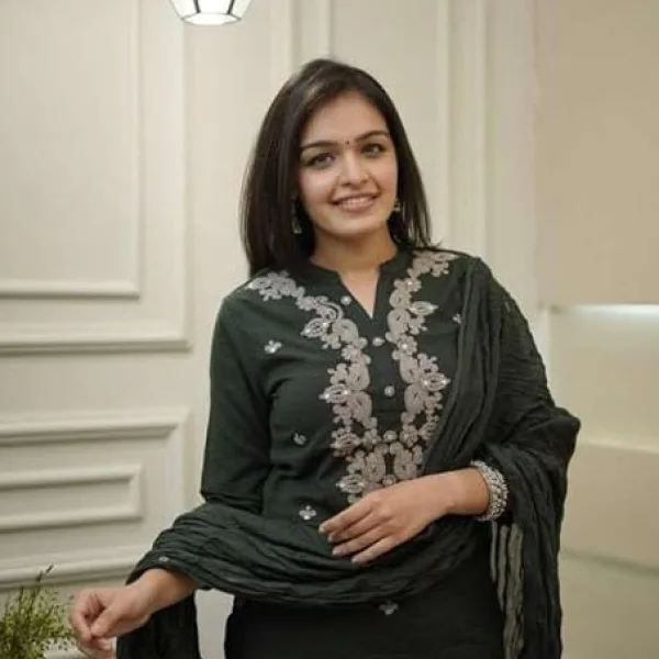 Women's Cotton Embroidery Straight Kurti Pant with Dupatta Set