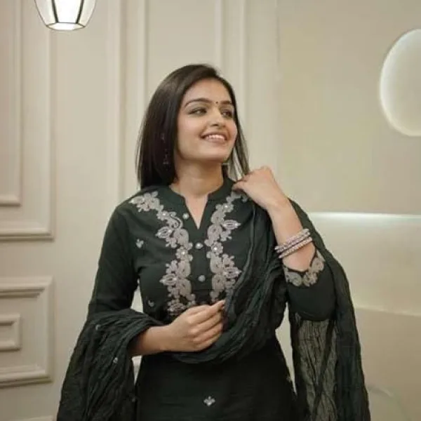 Women's Cotton Embroidery Straight Kurti Pant with Dupatta Set