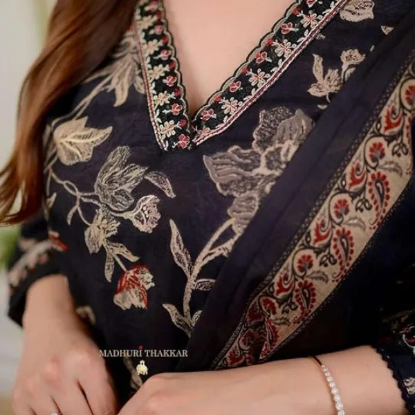 Women's Cotton Floral Printed Straight Kurti with Afghani Style Pant and Dupatta Set