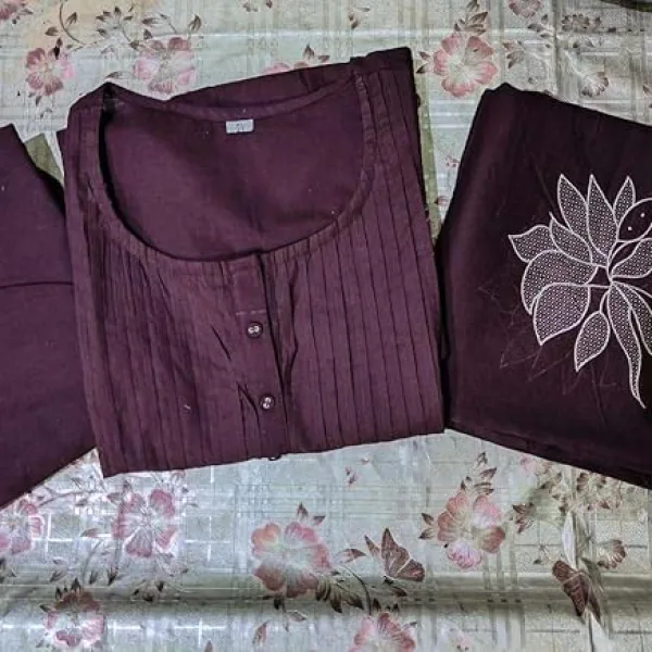 Women's Cotton Embroidery Floral Printed Long Straight Kurti with Pant and Dupatta Set