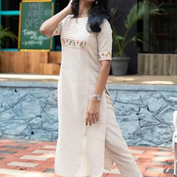 Women's Cotton Floral Printed Straight Kurti with Palazzo