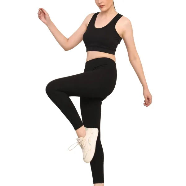 Black High Waist Cotton Yoga Pants Stretchable Gym Tights