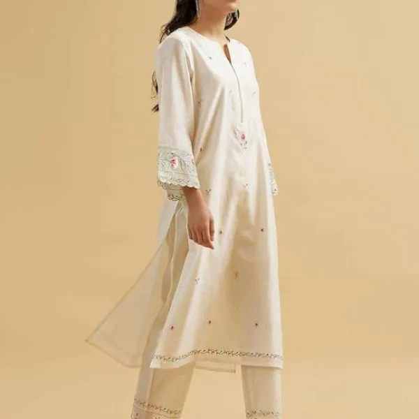 Women's Cotton Embroidered Straight Kurti with Pant