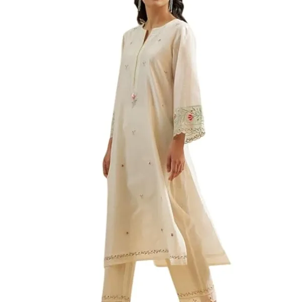 Women's Cotton Embroidered Straight Kurti with Pant