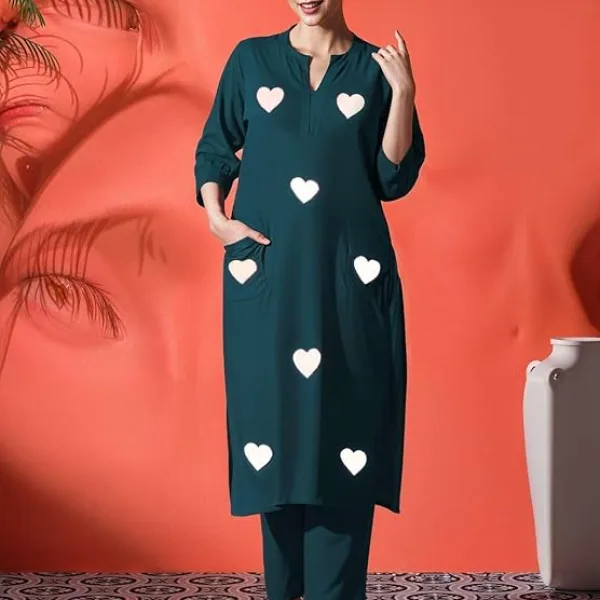 Women's Cotton Embroidered Straight Kurti with Pant Set