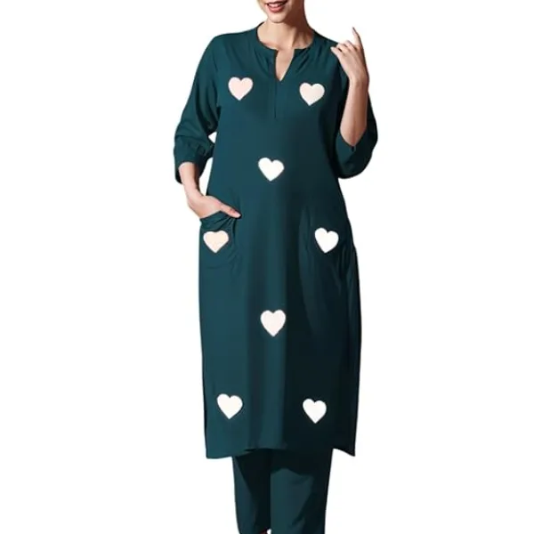Women's Cotton Embroidered Straight Kurti with Pant Set