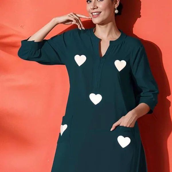 Women's Cotton Embroidered Straight Kurti with Pant Set