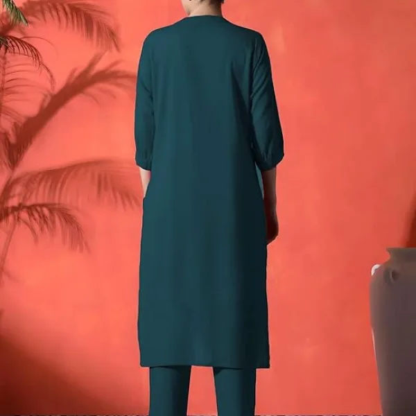 Women's Cotton Embroidered Straight Kurti with Pant Set