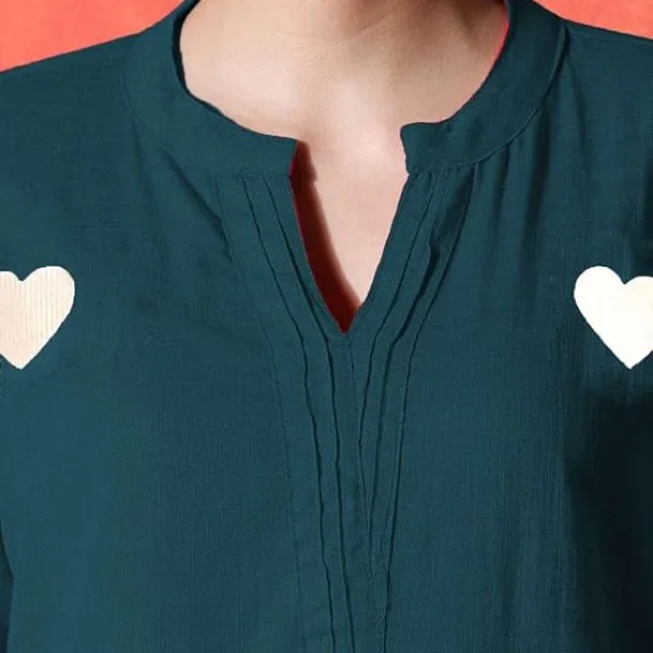 Women's Cotton Embroidered Straight Kurti with Pant Set