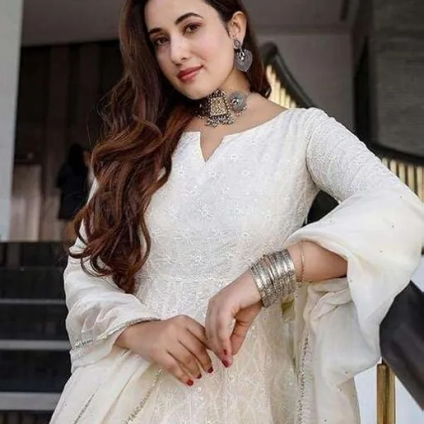 Women's Cotton Chikankari Long Anarkali Kurti with Dupatta