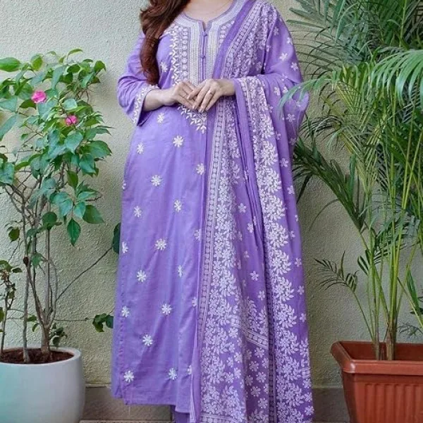 Women’s Cotton Floral Printed Straight Kurti with Pant and Dupatta