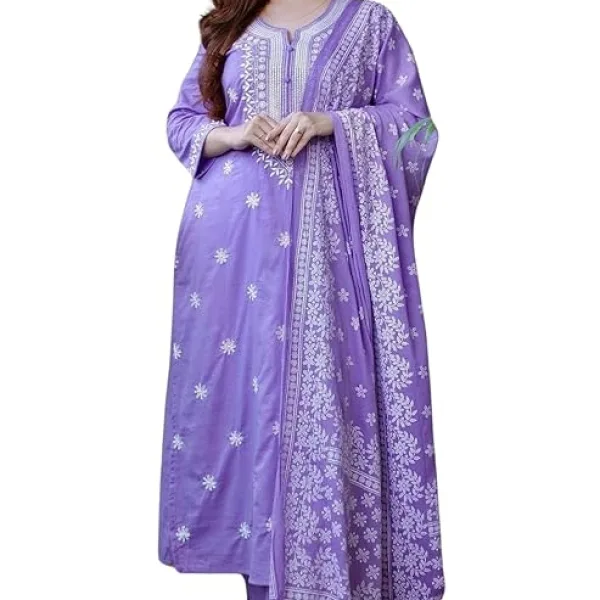 Women’s Cotton Floral Printed Straight Kurti with Pant and Dupatta