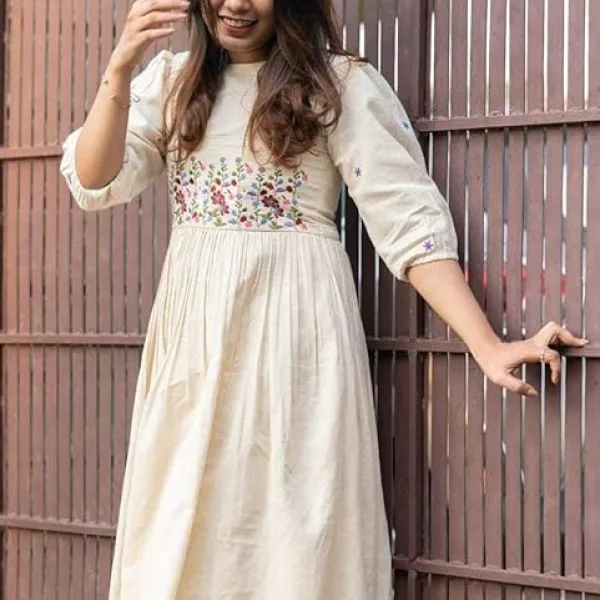 Women's Cotton Floral Embroidery Anarkali Kurti