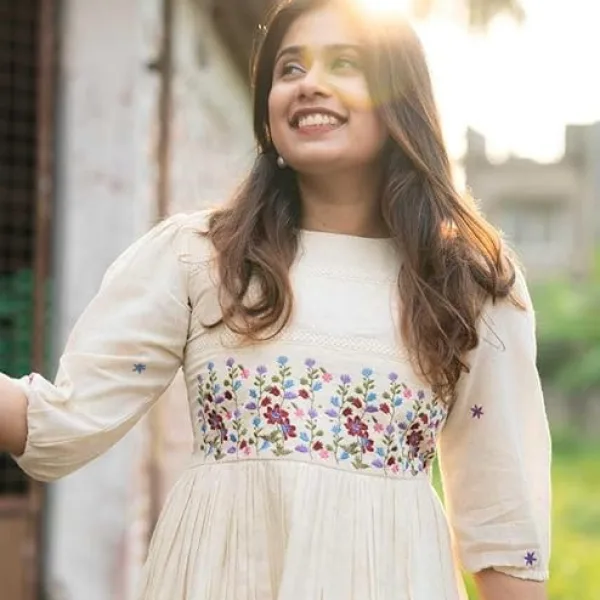 Women's Cotton Floral Embroidery Anarkali Kurti