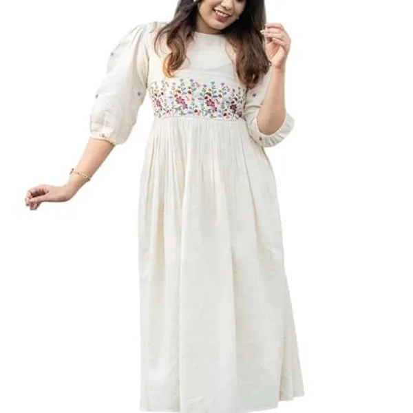Women's Cotton Floral Embroidery Anarkali Kurti