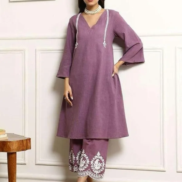 Women's Cotton Embroidered Straight Kurta & Pant with Dupatta Set