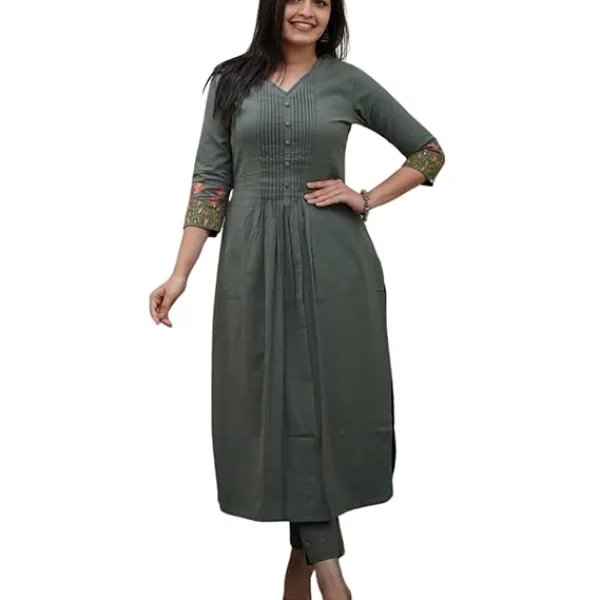 Women's Cotton a-line Flared Straight Kurti with Pant