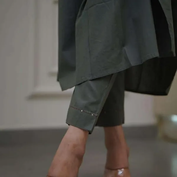 Women's Cotton a-line Flared Straight Kurti with Pant