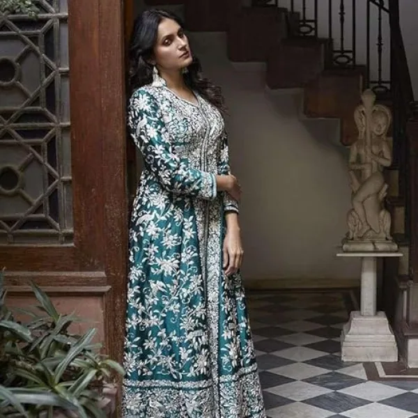 Women's Cotton Embroidered A-Line Kurti with Palazzo Set Green