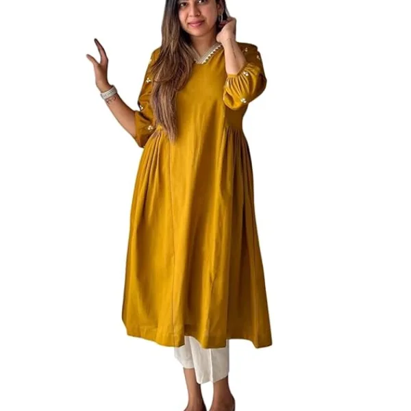 Women's Cotton Embroidered Anarkali Kurti with Pant