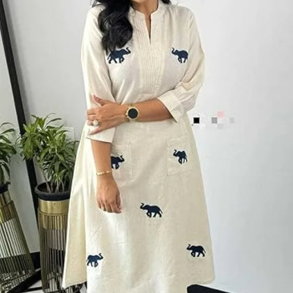 Women's Cotton Printed Straight Kurti with Pant and Dupatta Set