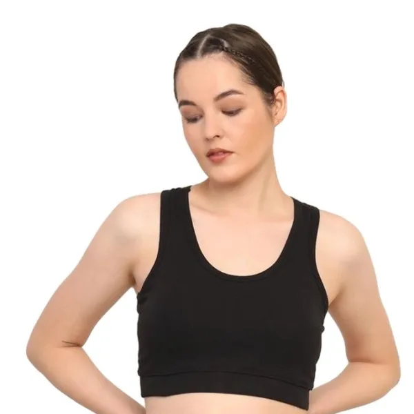 Black Cotton Sports Bra with Removable Pads for Women