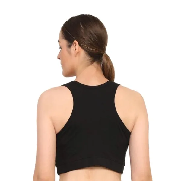 Black Cotton Sports Bra with Removable Pads for Women